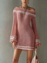 Pink Knit Mini Dress With White Trim