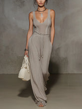 Gray Drawstring Knit Fringe Maxi Dress