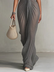 Gray Sheer Hooded Knit Maxi Dress