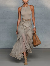 Oatmeal Comfortable Sleeveless Chiffon Maxi Dress Accessories Not Included