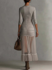 Gray Colorblock Mesh Hem Bodycon Dress