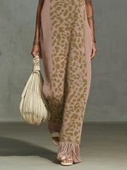 Pink Polka Dot Loose Fit Tassel Knit Maxi Dress
