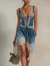 Gradient Blue Lace Patchwork Sleeveless Mini Dress