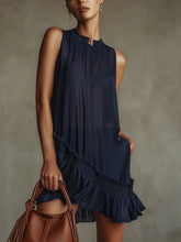 Navy Sleeveless Ruffle Hem Shift Mini Dress