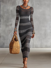 Gray And White Knit Bodycon Dress With Leopard Stripe Detailing