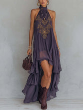 Lavender Purple Chiffon Maxi Dress Vintage Baroque Embroidered