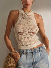 Cream Floral Cotton Knit Sleeveless Top