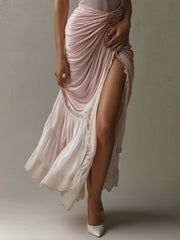 Pink Ruched Short Sleeve Fishtail Bodycon Dress