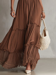 Brown Sleeveless Chiffon Lace Maxi Dress