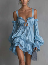 Sky Blue Ruffled Lace Mini Dress