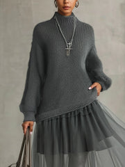 24-Hour-Shipping Gray Mohair And Tulle Panel Maxi Dress
