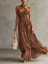 Rust Layered Chiffon Lace Maxi Dress