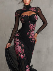 Black Sheer Cutout Mermaid Bodycon Dress