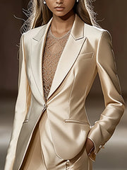 24-Hour-Shipping Chic Beige Satin Blazer