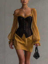 Gold And Black One Shoulder Patchwork Mini Dress