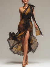 Black Chiffon Print Lace Maxi Dress