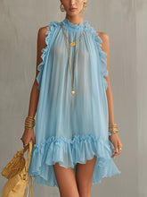 Light Blue Sleeveless Ruffled Pleated Chiffon Mini Dress