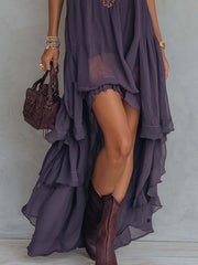 Lavender Purple Chiffon Maxi Dress Vintage Baroque Embroidered