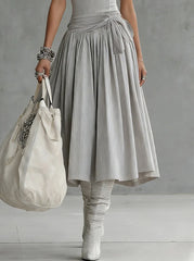 Gray Ribbed Tank Bodice Draped Midi Dress