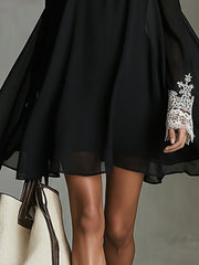 Black Off-Shoulder Lace Trim Chiffon Mini Dress