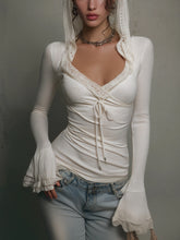 Ivory Lace Hooded Knit Long Sleeve Top