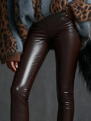 24-Hour-Shipping Brown Faux Leather Pants