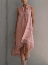 Pink Sleeveless Chiffon Midi Dress With Lace Trim