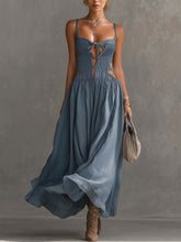 Dusty Blue Cutout Spaghetti Strap Maxi Dress