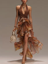 Cocoa Sleeveless Printed Chiffon Spaghetti Strap Maxi Dress