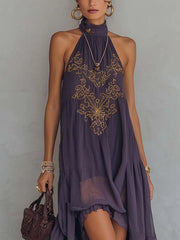 Lavender Purple Chiffon Maxi Dress Vintage Baroque Embroidered