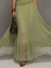 Green Stretch Top And Pleated Chiffon Skirt Set