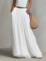 White Pleated Lace Shoulder Two-Piece Maxi Set