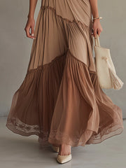 Nude Gradient Chiffon Lace Maxi Dress
