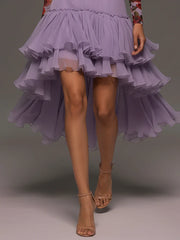 Lilac Sheer Turtleneck And Chiffon Skirt Set