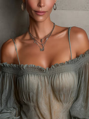 Green Sheer Off-Shoulder Floral Chiffon Blouse