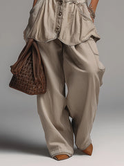 Beige Cotton Sleeveless Washed Denim Long Vest