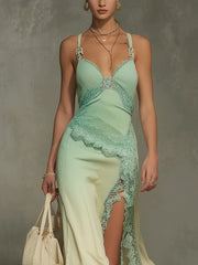 Green Gradient Knit Lace Bodycon Dress