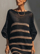 Black Brown Striped Knit Mini Dress With Drawstring Hem