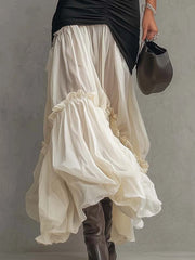 Black Satin And Chiffon Patchwork Maxi Dress
