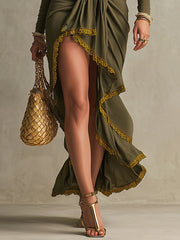 Olive Green Plunge Neck Cutout Bodycon Dress