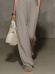 Gray Drawstring Knit Fringe Maxi Dress