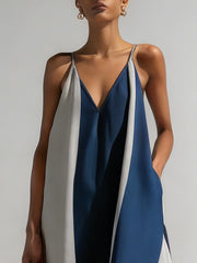 Color Block Spaghetti Strap Handkerchief Hem Maxi Dress