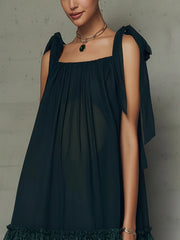 Dark Green Bow Strap Lace Hem Mini Dress