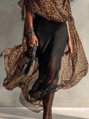Leopard Chiffon Kimono Set With Black Bodycon Dress
