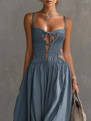 Dusty Blue Cutout Spaghetti Strap Maxi Dress