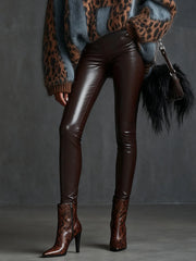 24-Hour-Shipping Brown Faux Leather Pants