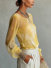 Yellow Sheer Chiffon Long Sleeve Blouse