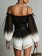 Black And White Ombre Off‑Shoulder Jumpsuit
