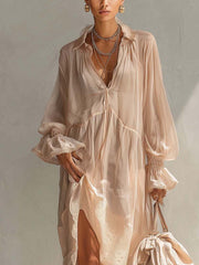 Pink Glossy Organza Patchwork Ruffled Maxi Dress