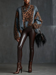 24-Hour-Shipping Brown Faux Leather Pants